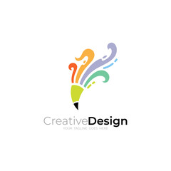 education logo with colorful pencil icon, simple design vector