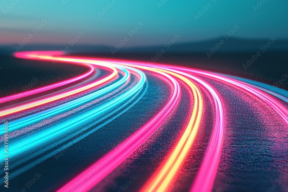 Aufkleber Light trails illuminate a futuristic cyberspace highway symbolizing cloud computing and blockchain innovation