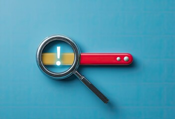 Magnifying glass focusing on an exclamation mark