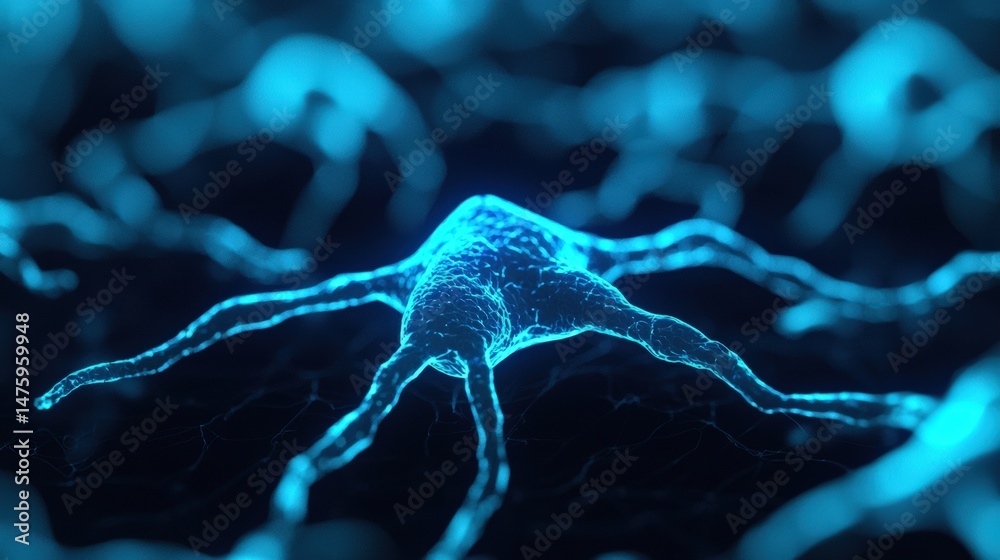 Fototapete Intricate digital nodes interconnected with vibrant glowing blue light effects, showcasing innovation and complexity in a futuristic ai neural network visualization
