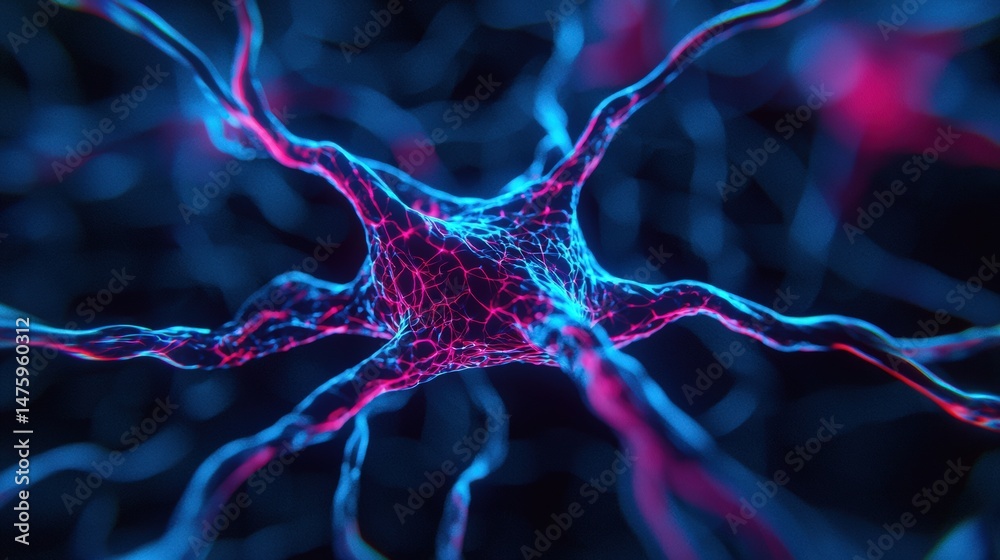 Poster Complex network of interconnected digital nodes glowing with vibrant blue light, symbolizing innovation in ai and neural network technology