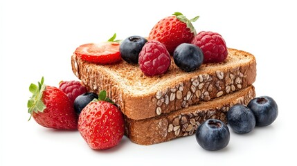 Delicious toast with fresh assortment of forest berries on a white surface