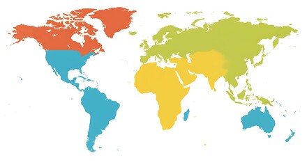Colorful world map illustration showing continents geography and countries for education and travel