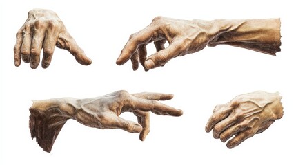 Detailed anatomical study displaying artistic rendering of different hand poses