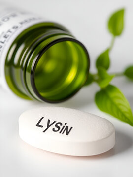 Tablet mit der chemischen Strukturformel von Lysin