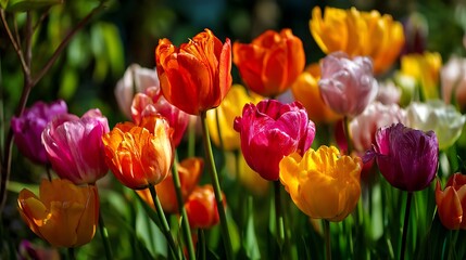 Fototapeta premium Colorful tulip flowers on a sunny day