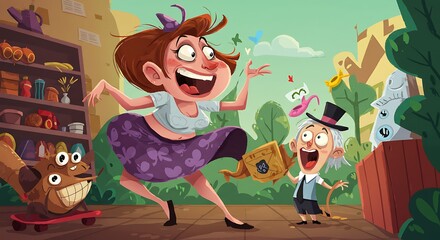 Whimsical Cartoon Adventure: A Joyful Dance in a Colorful World