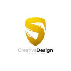 Security logo with letter S design vector, gold logos