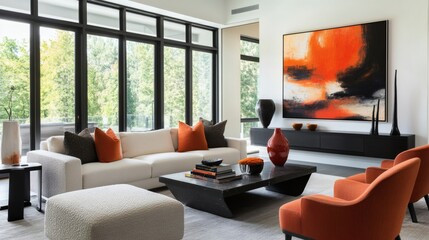 Minimalist, japandi interior design of modern living room.
