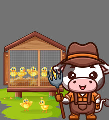 the cow that takes care of the chicks
