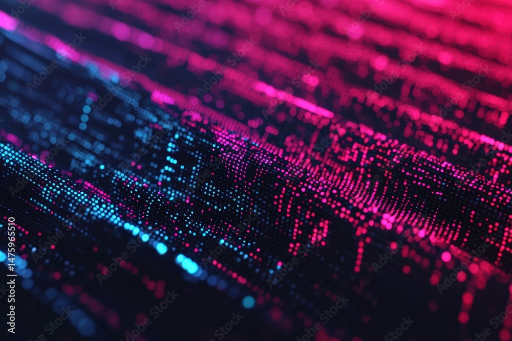 Poster Futuristic glowing digital grid with vibrant floating numbers and dynamic lines, symbolizing artificial intelligence and big data