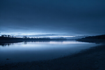 Misty river in on elevated plateau