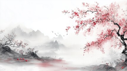 Chinese style ink wash flower painting