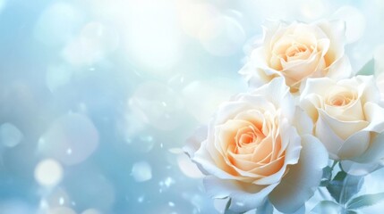 Pale white roses in bloom with a muted