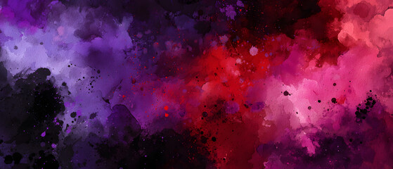 Bold abstract purple, red, and black watercolor ink splash texture background, great for website backgrounds, fashion materials, print publications, and marketing advertisement.