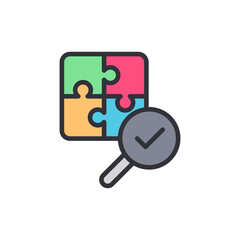 Colorful Jigsaw Puzzle Pieces Verified With Magnifying Glass Illustration