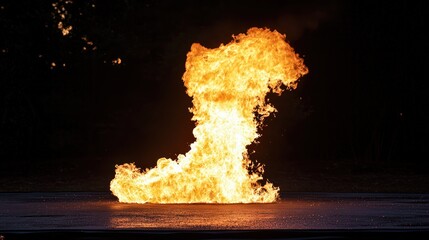 Dramatic explosion with towering flames against the backdrop of the night