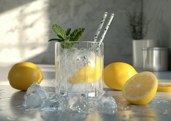 Refreshing Homemade Lemonade with Mint – Summer Drink in Mason Jar
