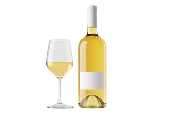 White wine bottle and glass on black background with elegant lighting.