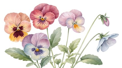 watercolor illustration of colorful pansies