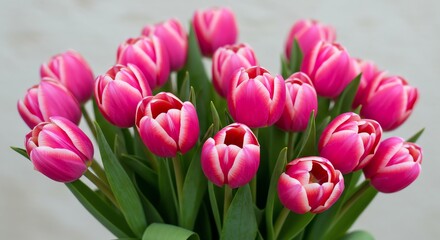 Fototapeta premium Pink Tulip Bouquet with White Edges