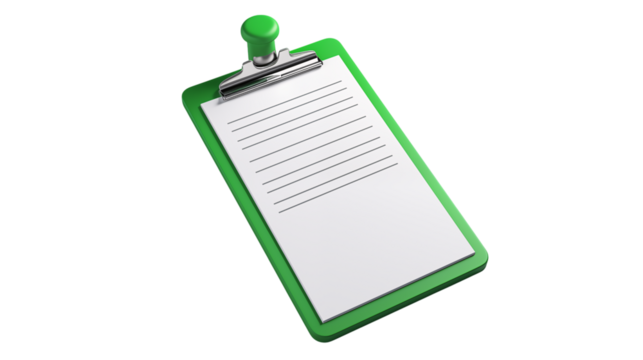 green clipboard with pen