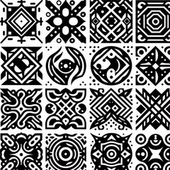 image, vector, design, illustration, set of black and white patterns, abstract ornament, abstract vector background.