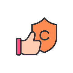 Thumbs Up Gesture Approving Copyright Protection With Shield Icon