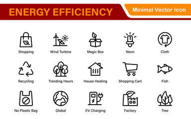 Modern Green Technology Sustainability Icons – Outline, Line Art, and Vector Illustrations for Clean Energy, Recycling, Nature Conservation, and Digital UI