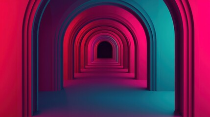 Fototapeta premium Futuristic Archway Tunnel with Neon Lighting and Vibrant Color Gradients for Modern Design Concept
