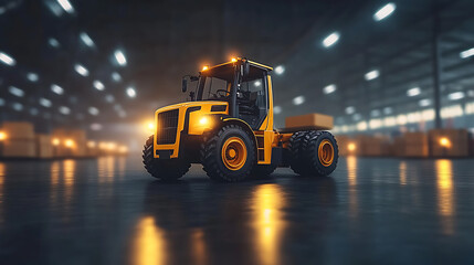 Yellow Tractor in Warehouse.