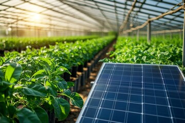 Fototapeta premium Greenhouse with solar panels for sustainable growing