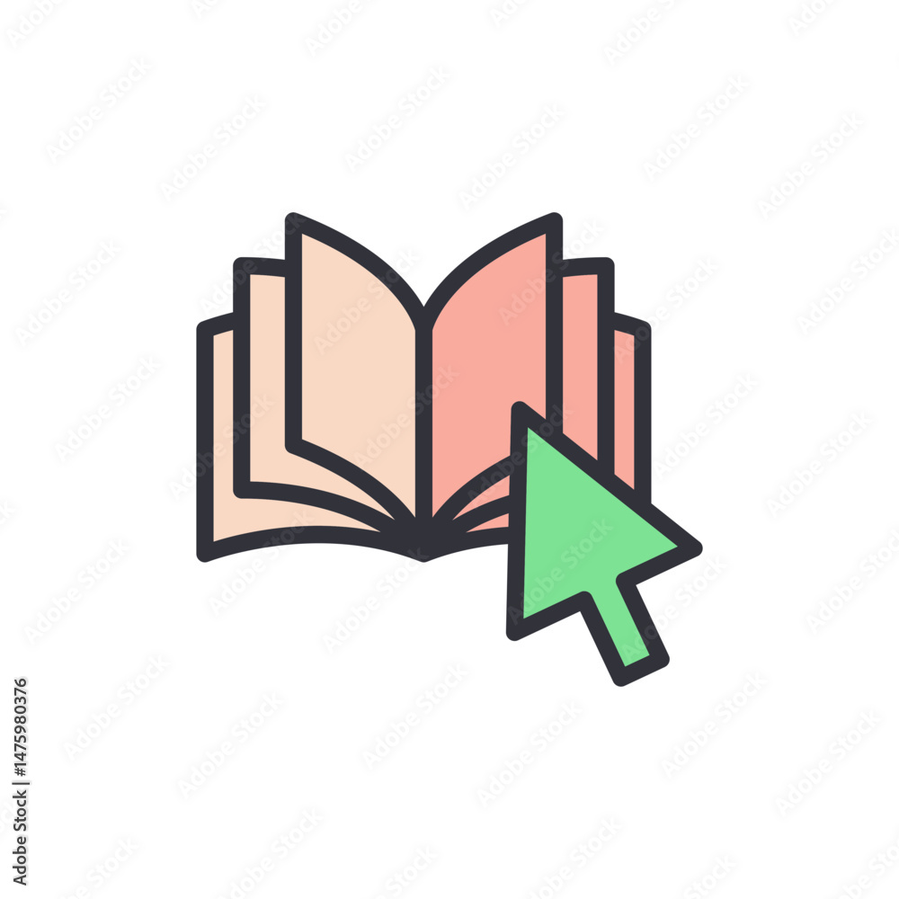 Poster digital learning symbol with open book and computer cursor icon