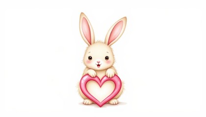 Obraz premium Cute bunny with heart, a symbol of love and affection for animal lovers adorable
