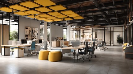Co, working space office and sharing desk in corporate workspace