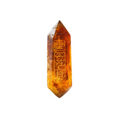 Enigmatic Amber Crystal Point with Ancient Glyphs - Mystical Energy and Spiritual Symbolism