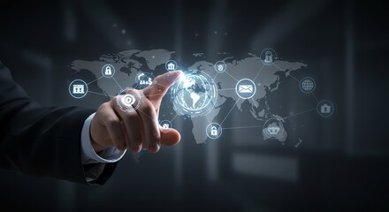 Fototapeta premium Globe Map Touch Network Connection