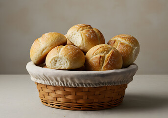Artisan rolls in basket food photography
