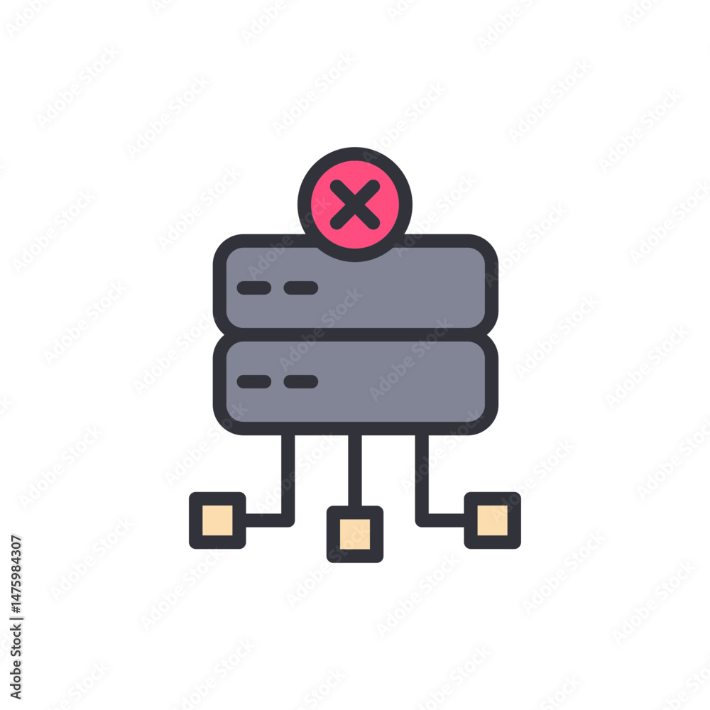 Poster faulty server network connection with red x indicating error status