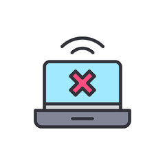 Laptop Showing An Error Sign With Wireless Waves On Transparent