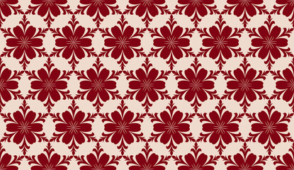 Seamless red floral damask pattern on beige background for wallpaper fabric gift wrap and packaging
