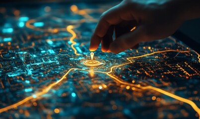 Naklejka premium A detailed map displaying a specific location marked with two vibrant pins, symbolizing the starting and destination points in a GPS navigation system used for efficient route planning and guidance, 