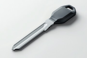 car key. The key has a gray handle and a silver metal blade