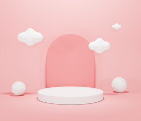 3d podium on pink background with cloud