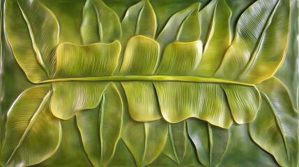 Obraz premium Intricate, textured representation of tropical leaves.
