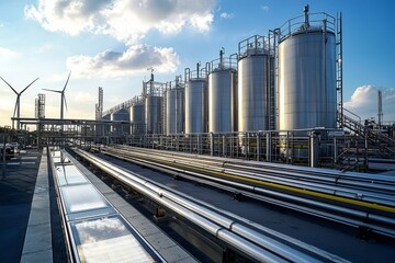 Obraz premium Innovative green hydrogen production facility harnessing renewable energy.