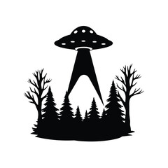 Mysterious UFO Silhouette Hovering Over a Forest
