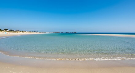 Fototapeta premium Scenic Beach Lagoon with Clear Water and Blue Sky on Sunny Day