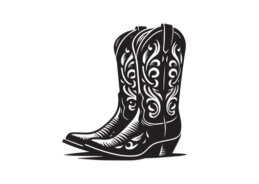 black and white cowboy boots clip art preview