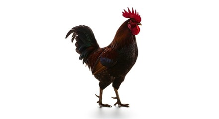 Fototapeta premium Standing Rooster Isolated on White Background Poultry Animal